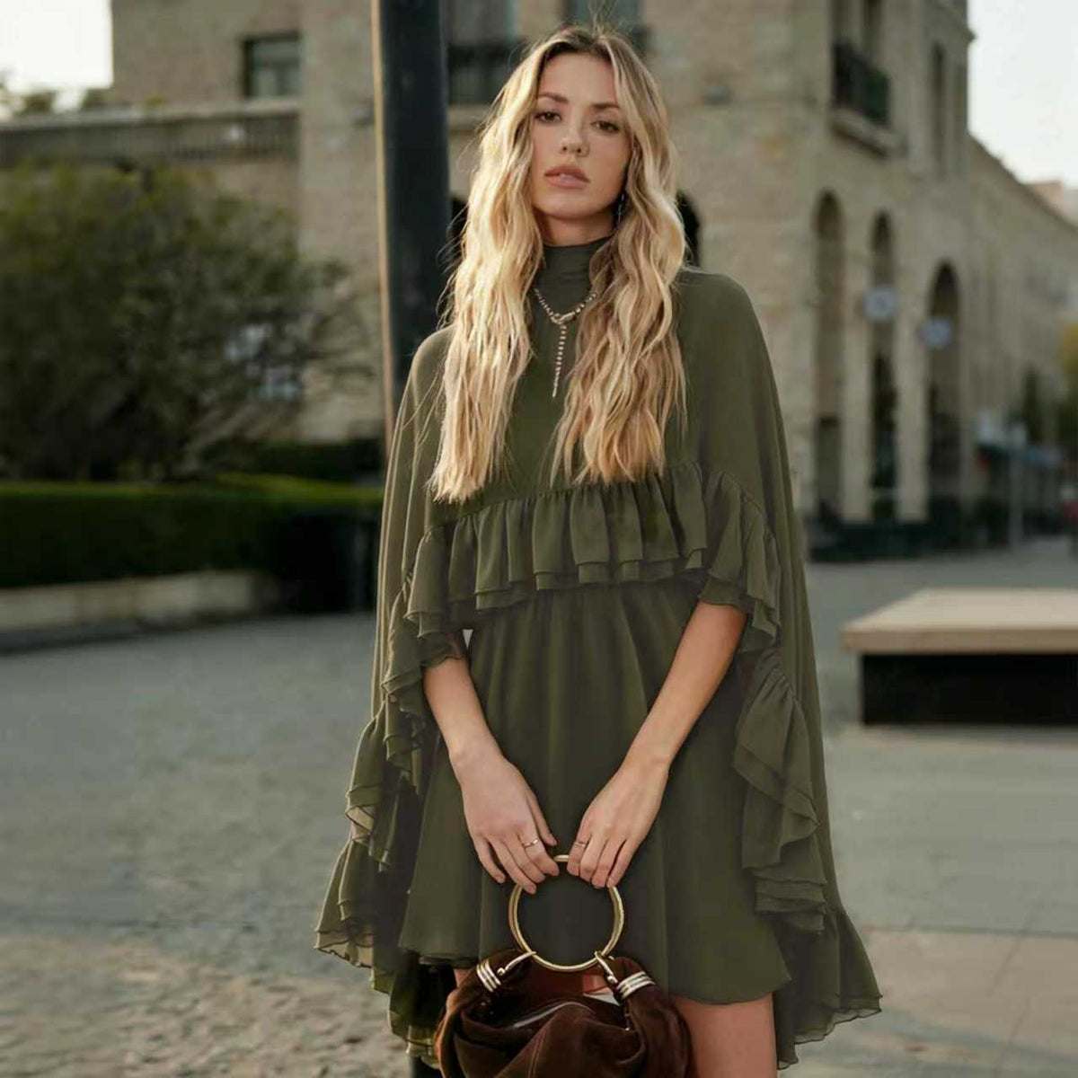 Elegant Lace Trim Dress Set