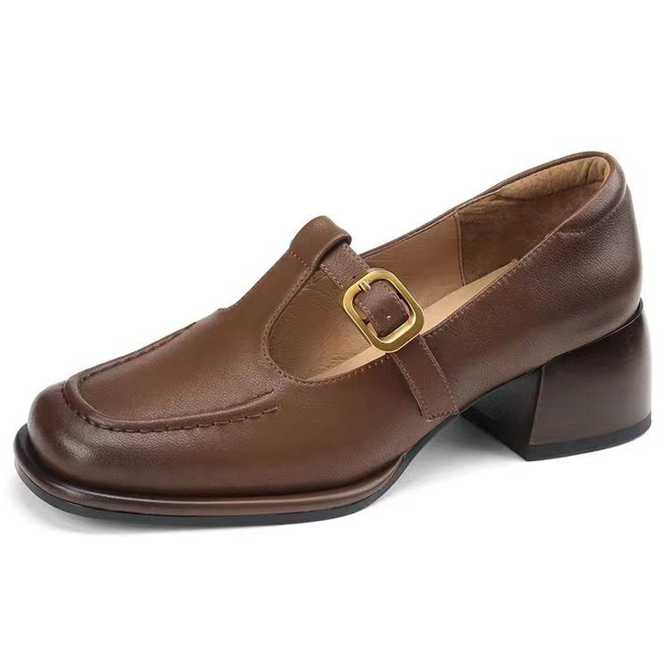 British Style Mary Jane Leather Shoes with Medium Heel