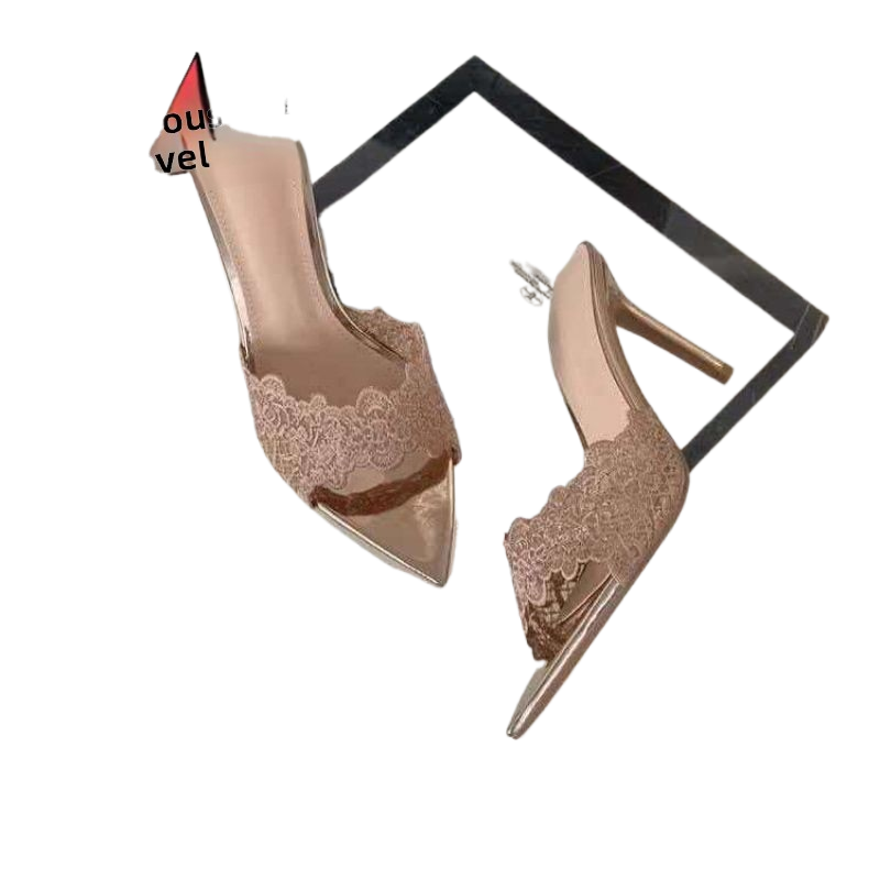 French Lace High Heel Sandals