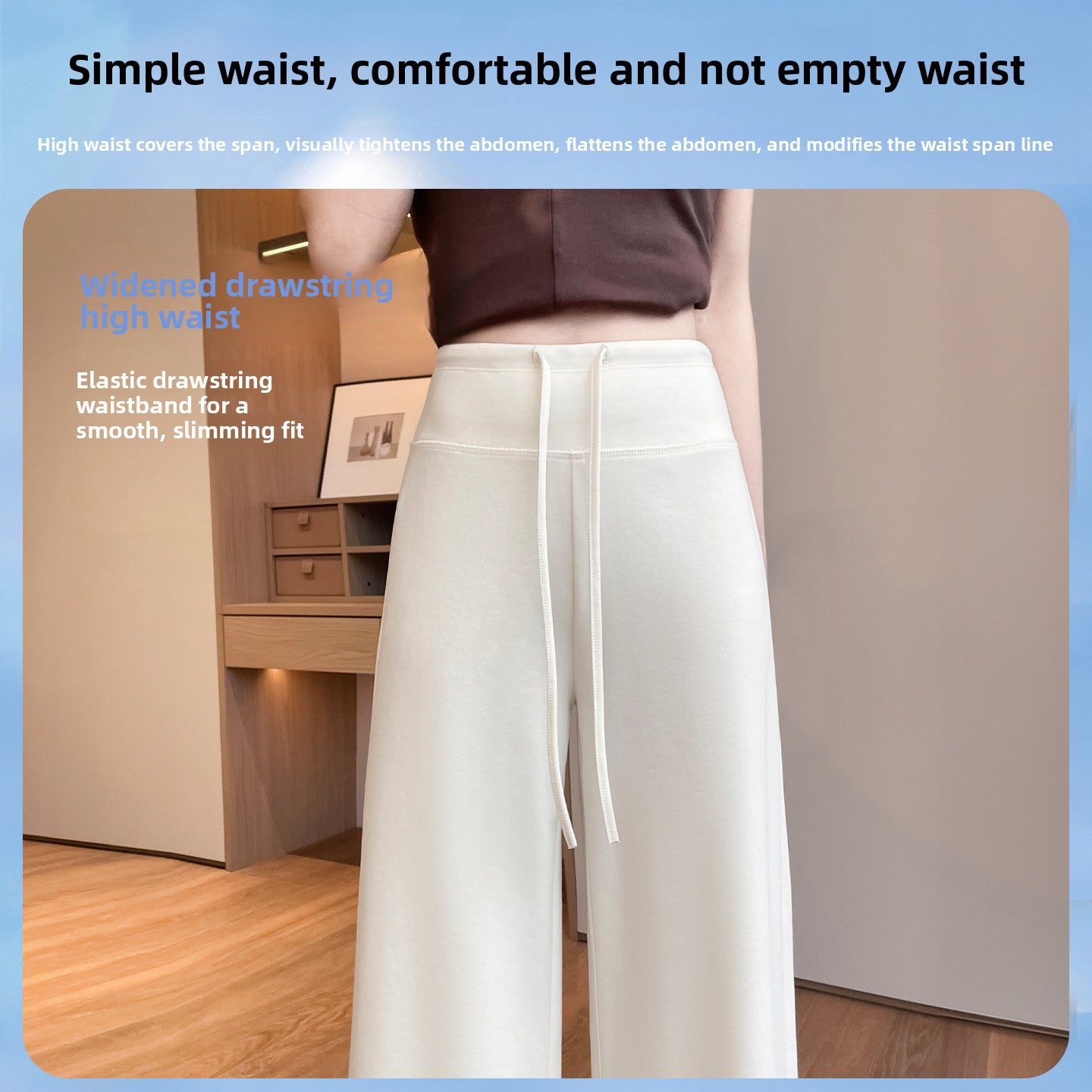 Womens Ice Silk Straight Leg Pants High Waisted Casual Trousers