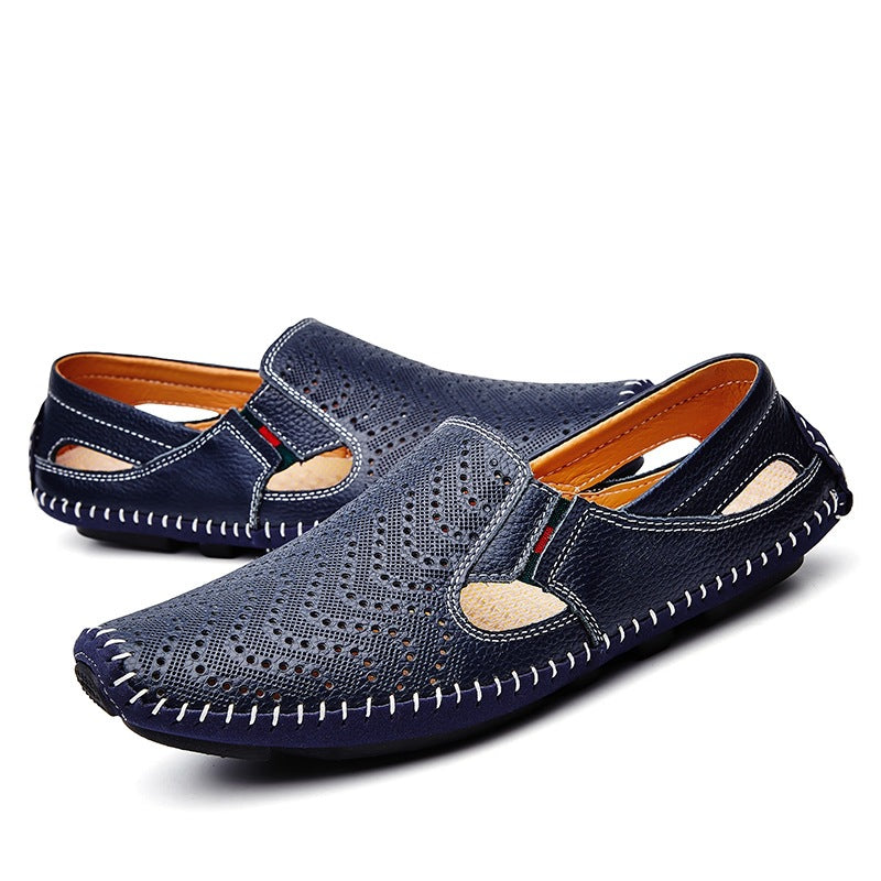 Mens Breathable Leather Slip-On Sandals