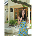 Lemon Print Sling Long Dress for Women