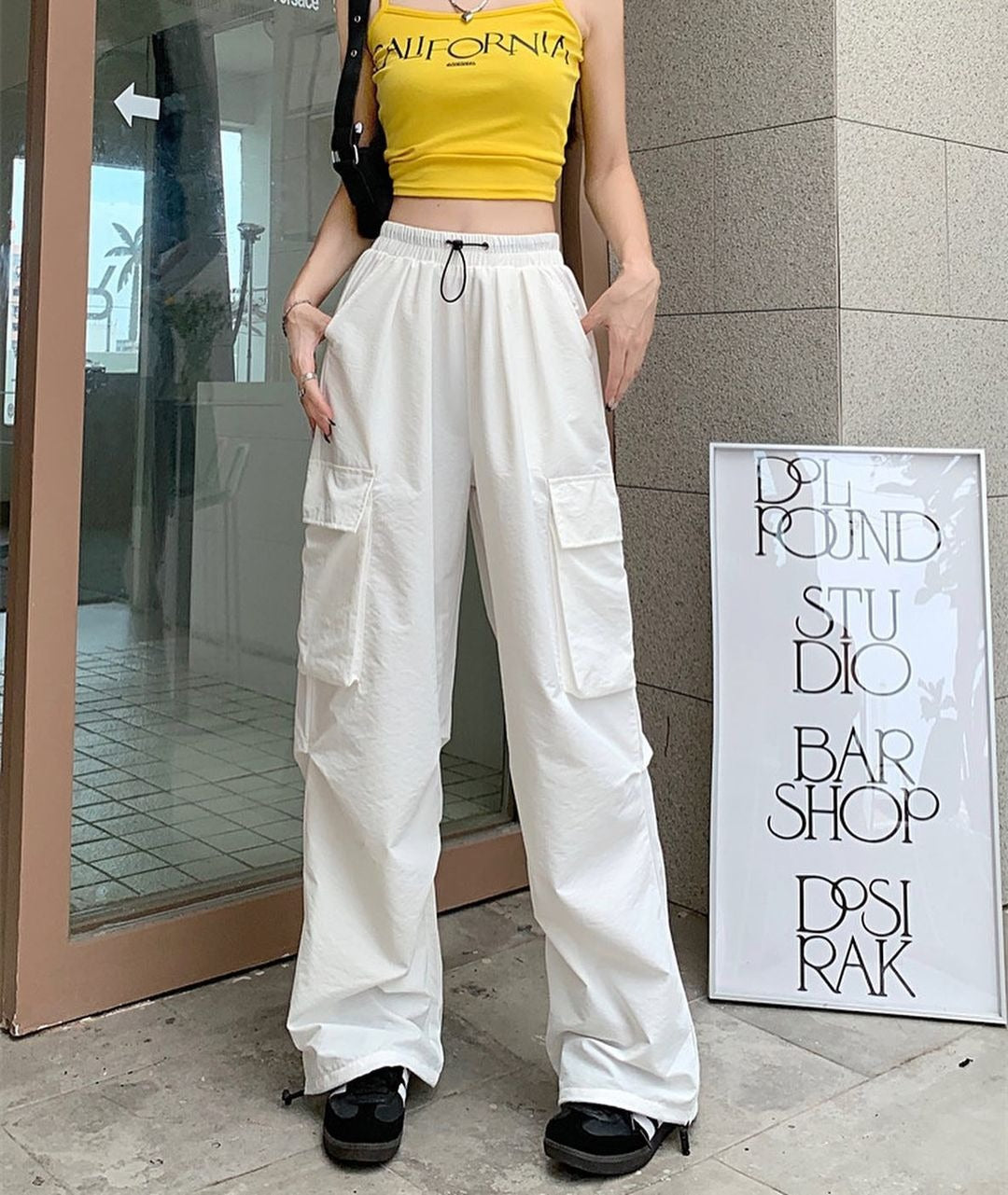 Mens High Waist Wide Leg Parachute Pants